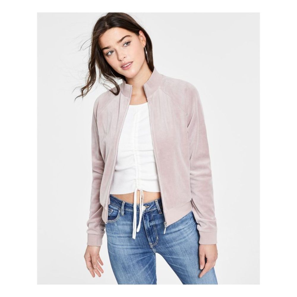 GUESS Womens Pink Cotton Blend Zippered Stand Collar Track Jacket Jacket L